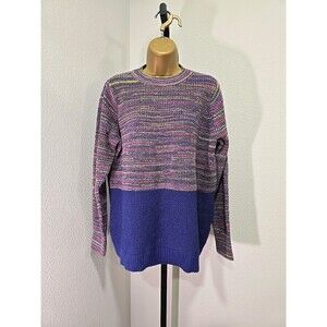 LOGO Lori Goldstein Purple Rainbow Stripe Boucle Sweater Med Winter Cozy Artsy